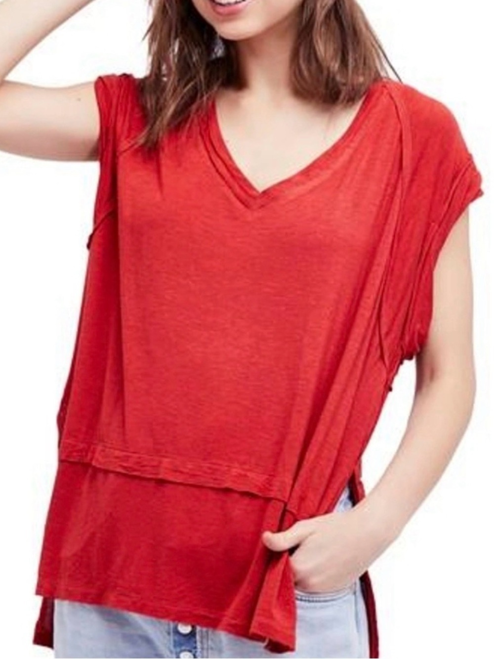 We The Free Relaxed V-Neck Tunic in Rust - Picture 3 of 10
